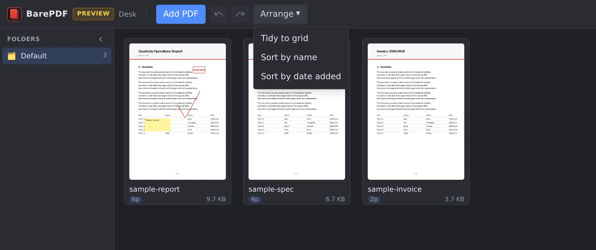 The Arrange menu in the Desk header
